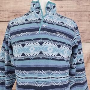Eddie Bauer Pullover Mens Medium Blue Aztec Fleece Sweater Geometric Outdoors